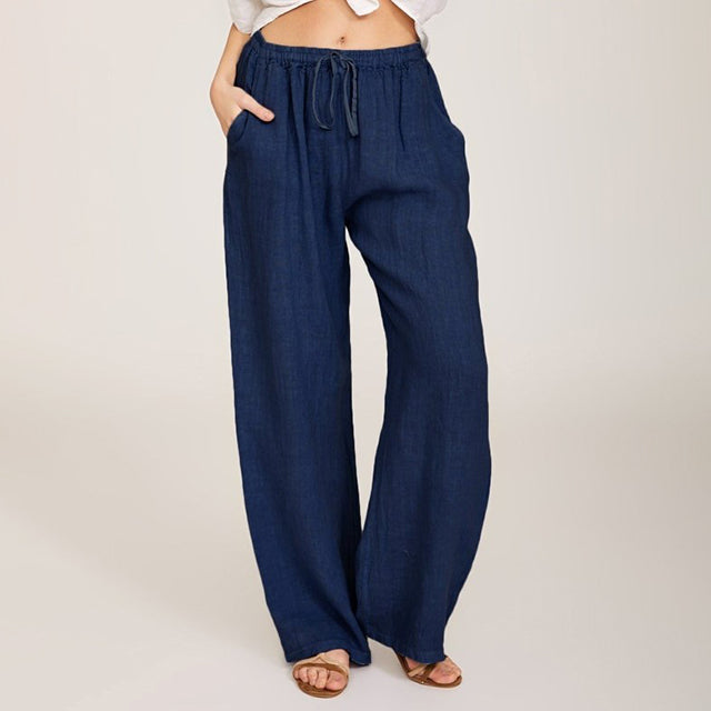 Chambray Drawstring Wide-Leg Trousers