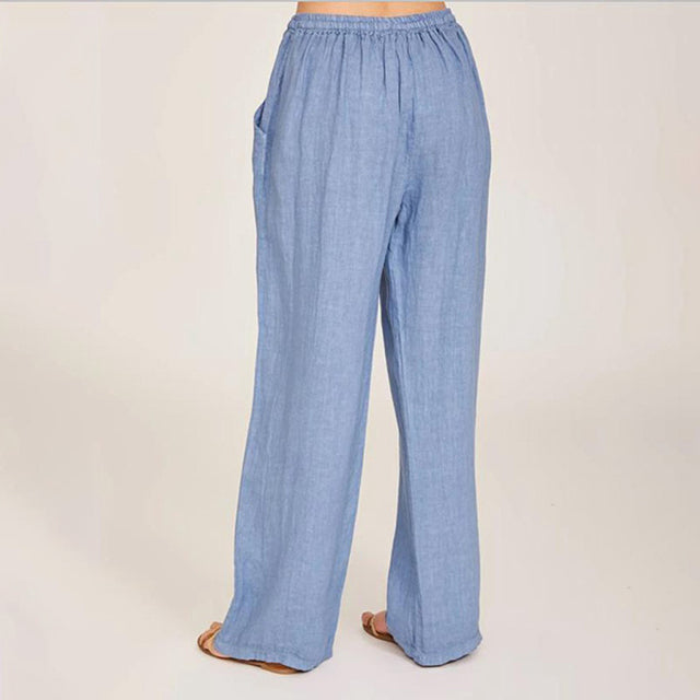 Chambray Drawstring Wide-Leg Trousers