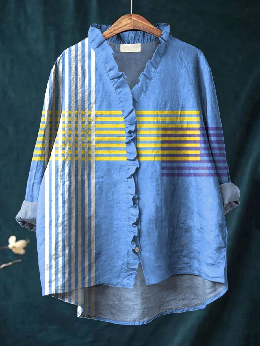 Blue Striped Ruffle Shirt