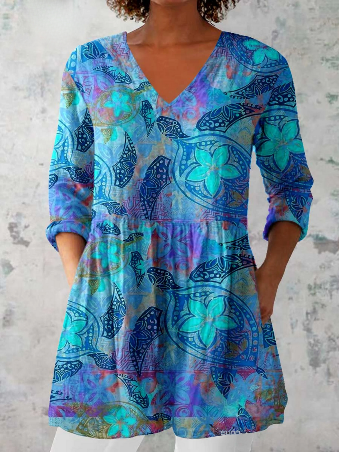 Blue Batik Floral Blouse