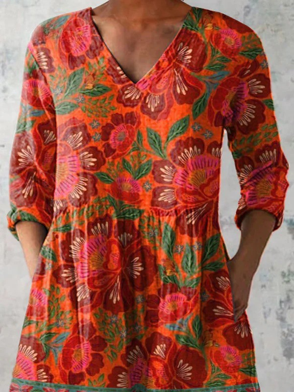 Orange Floral Border Blouse