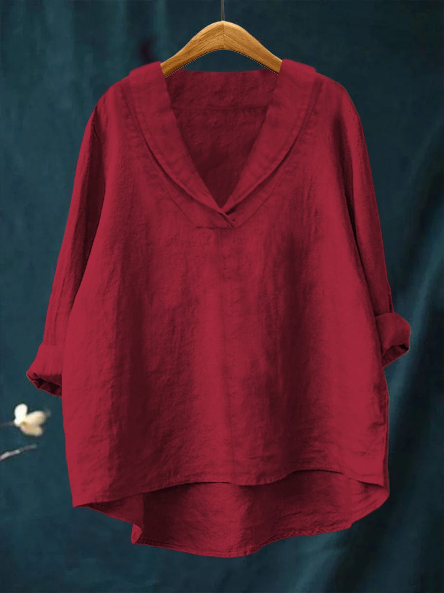 Relaxed V-Neck Linen-Look Top