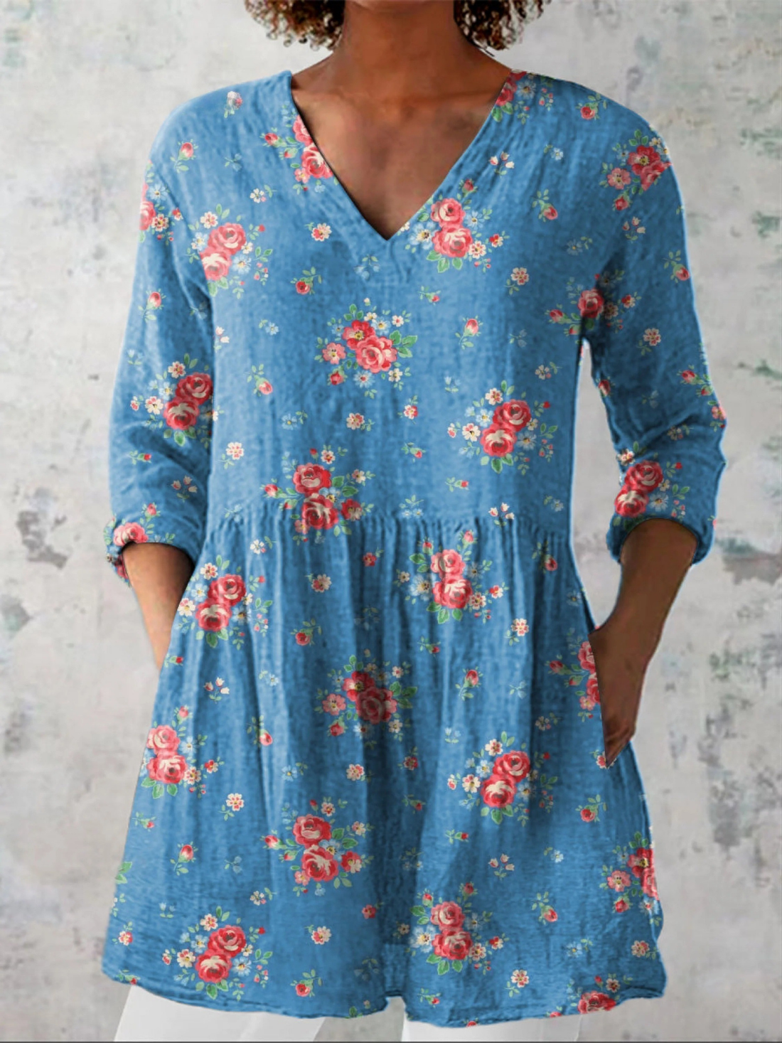 Blue Rose Print Blouse