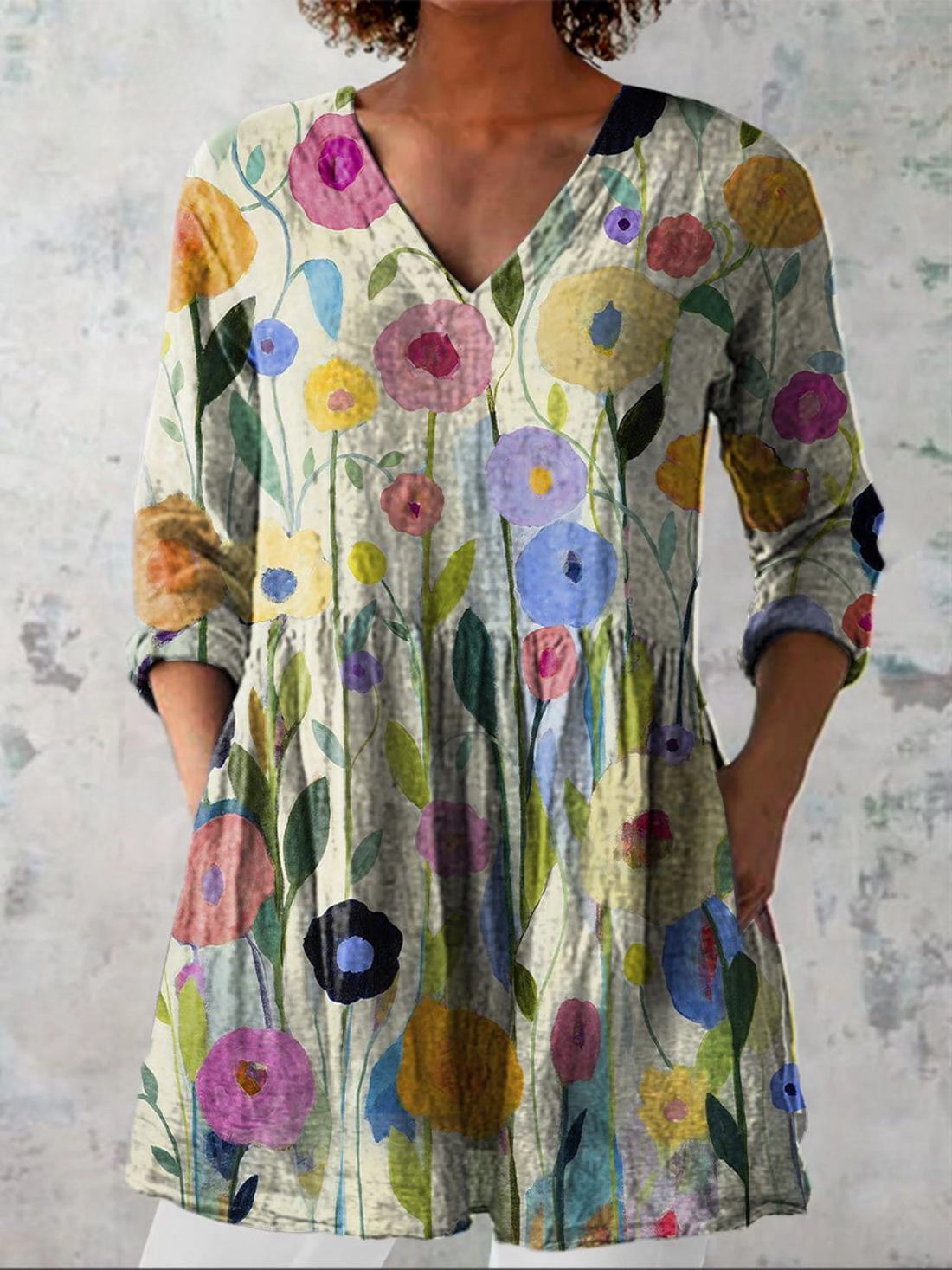 Painted Wildflower V-Neck Blouse