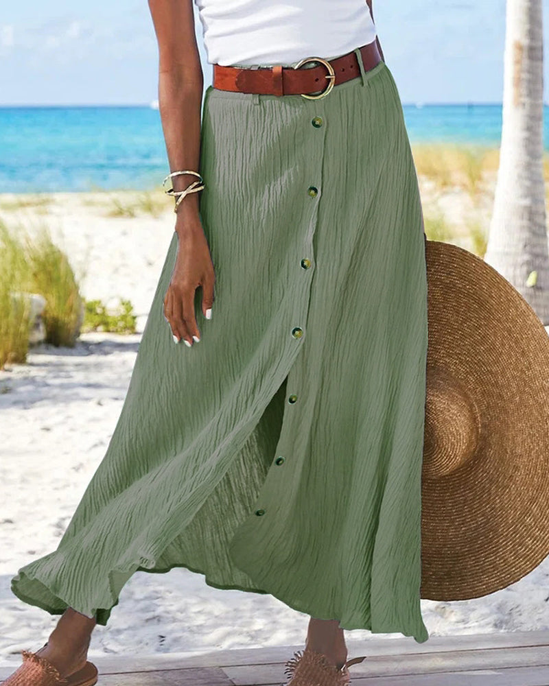 Button-Front Maxi Skirt