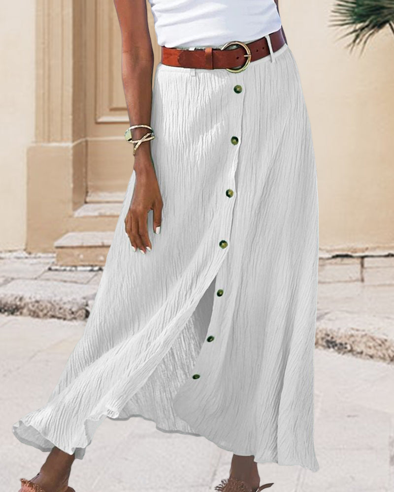 Button-Front Maxi Skirt