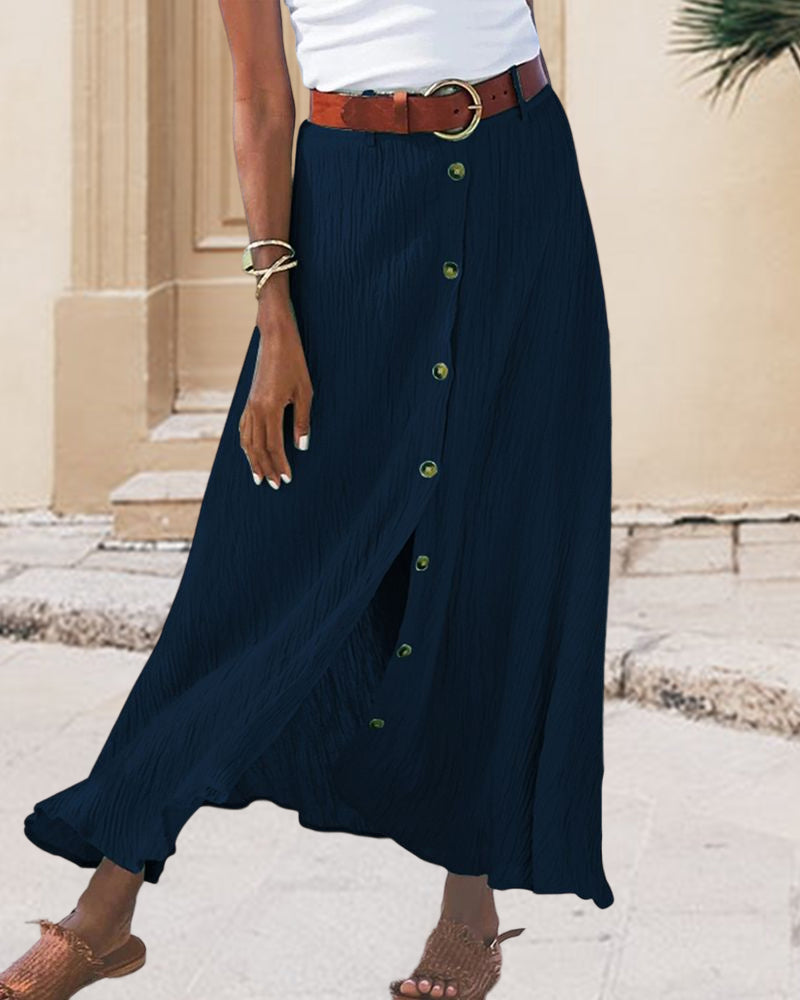 Button-Front Maxi Skirt