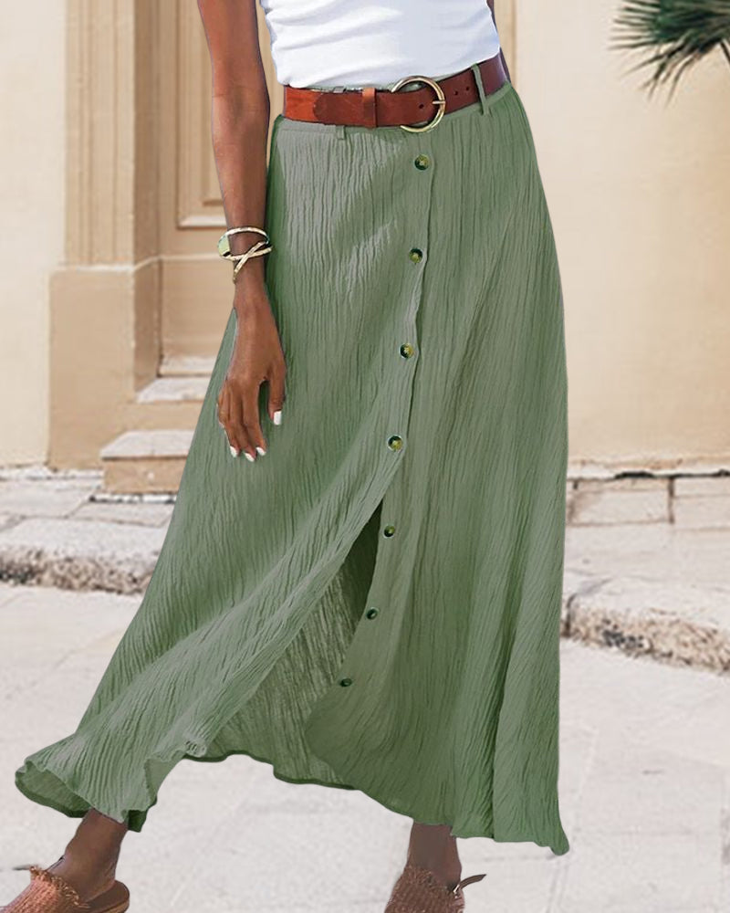 Button-Front Maxi Skirt