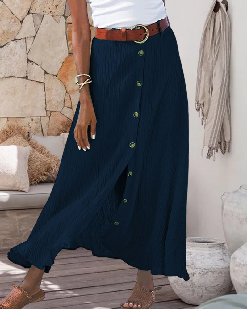 Button-Front Maxi Skirt