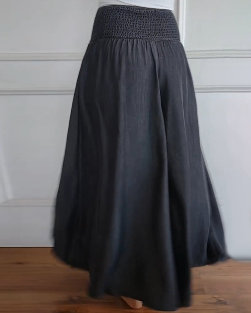 Smocked-Waist Palazzo Trousers