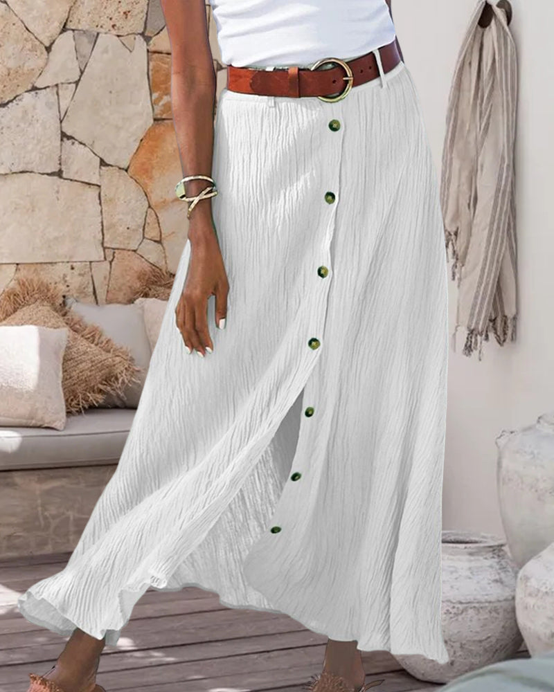 Button-Front Maxi Skirt