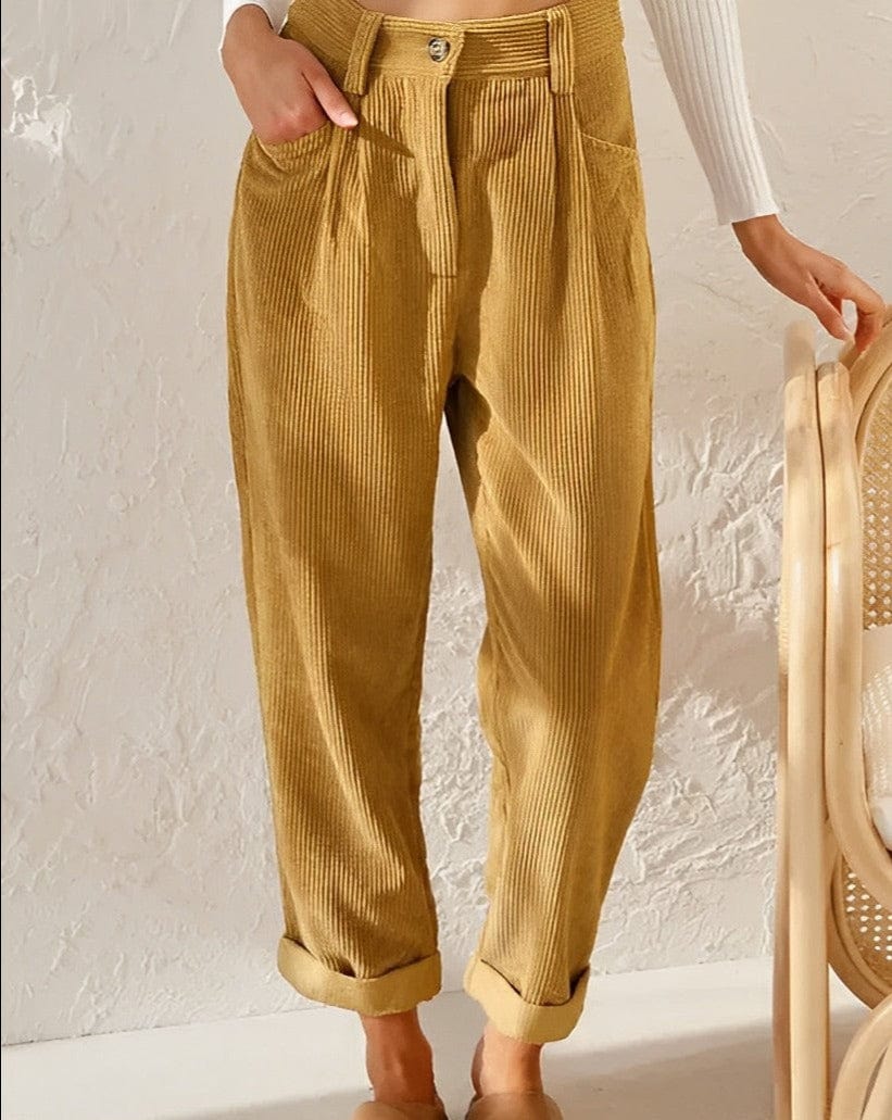 Pleated Corduroy Barrel Trousers