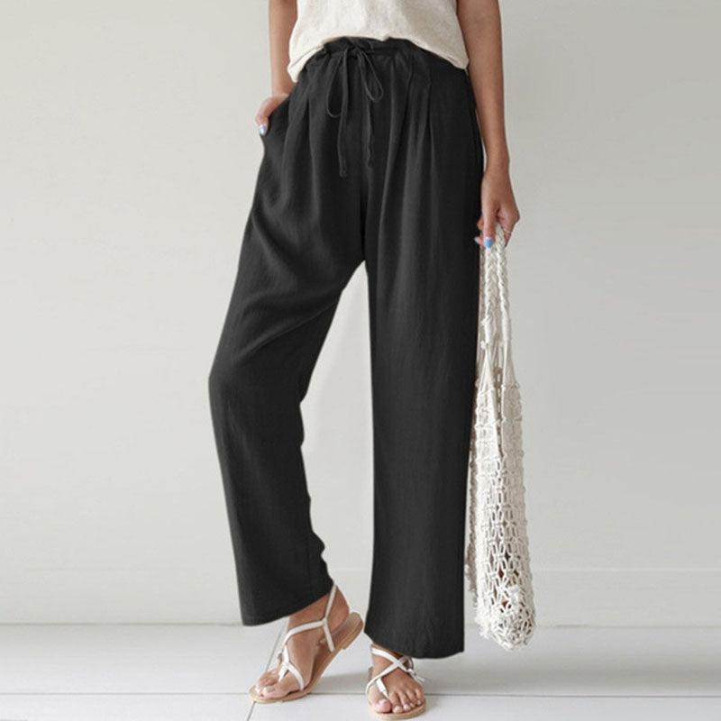 Drawstring Cotton-Linen Trousers