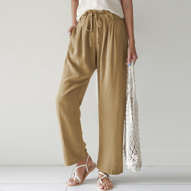 Drawstring Cotton-Linen Trousers