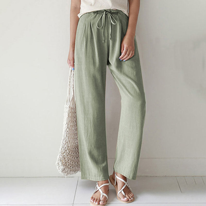 Drawstring Cotton-Linen Trousers