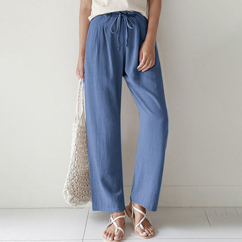 Drawstring Cotton-Linen Trousers