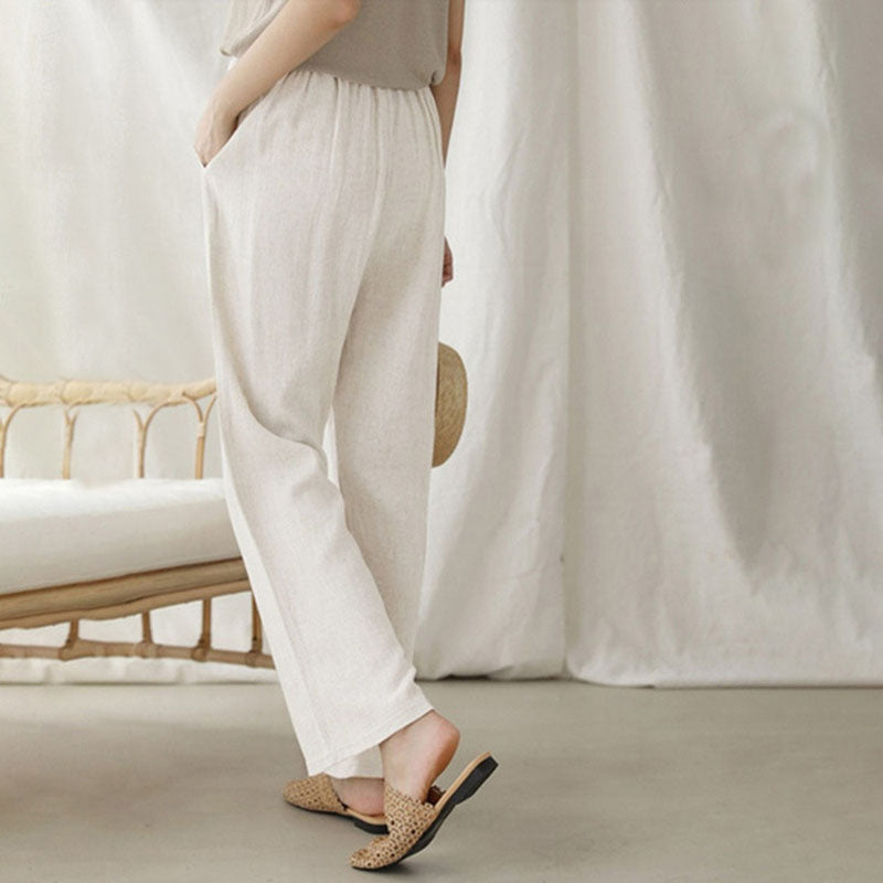 Drawstring Cotton-Linen Trousers