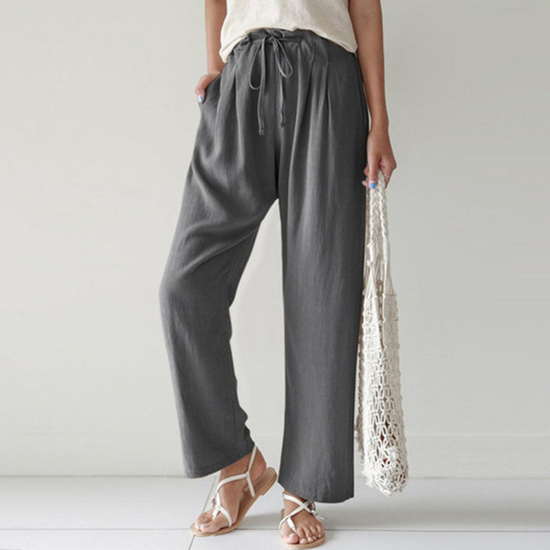 Drawstring Cotton-Linen Trousers