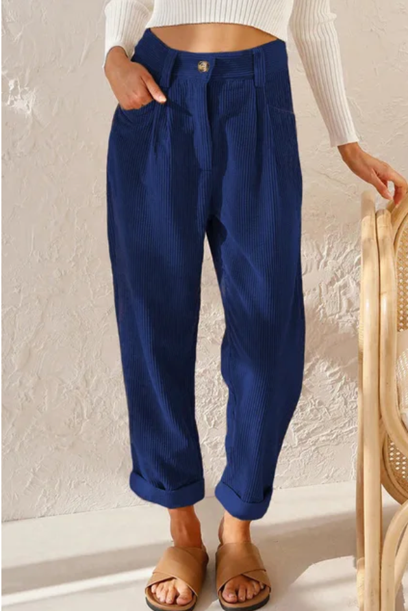 Pleated Corduroy Barrel Trousers