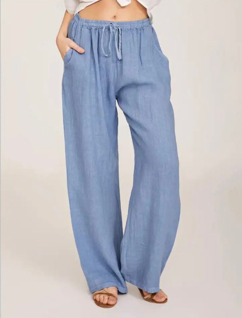 Drawstring Linen-Look Wide Trousers