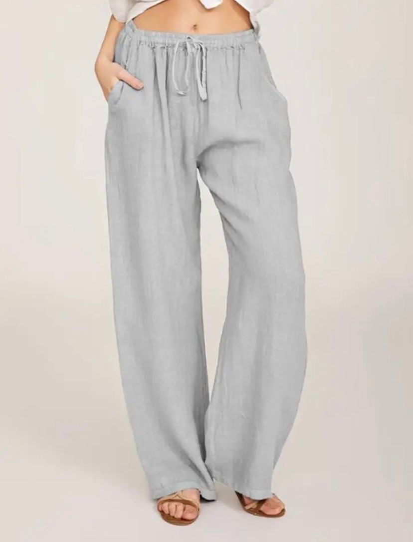 Drawstring Linen-Look Wide Trousers