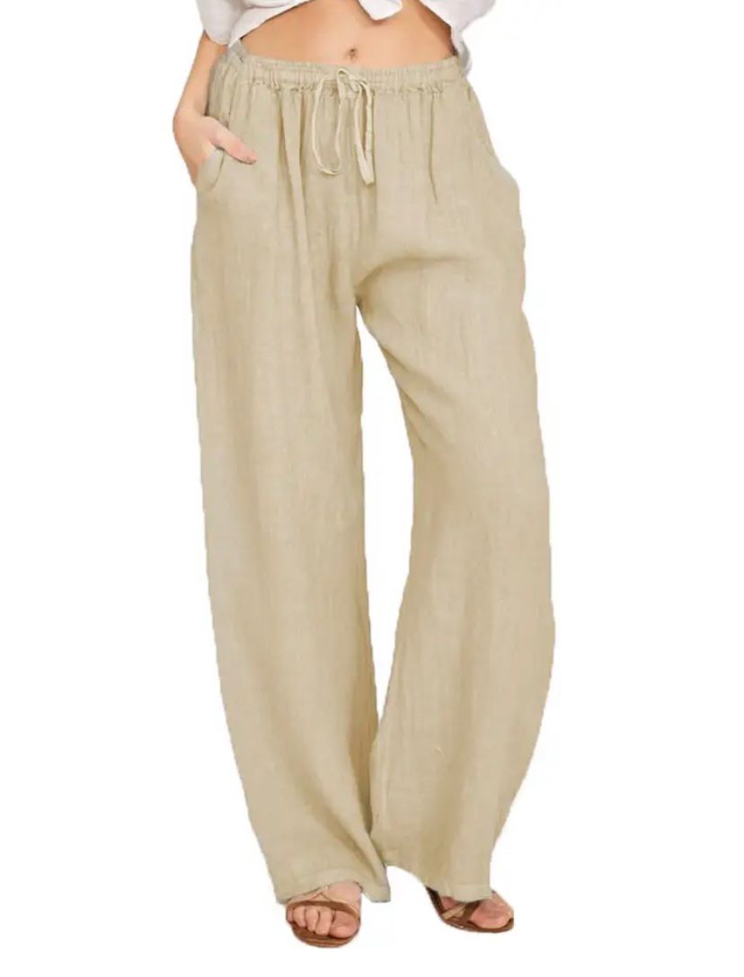 Drawstring Linen-Look Wide Trousers