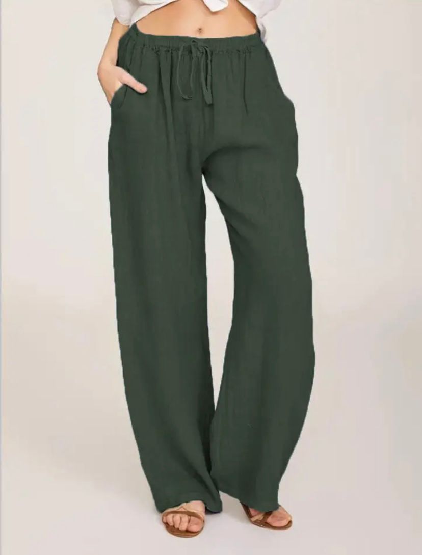 Drawstring Linen-Look Wide Trousers