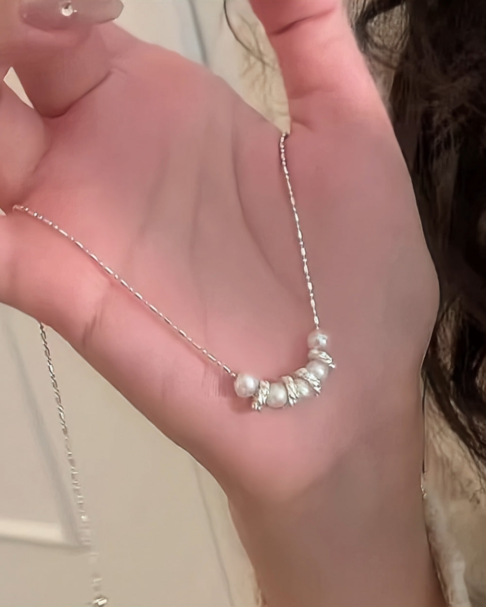 Silver Pearl Cluster Necklace