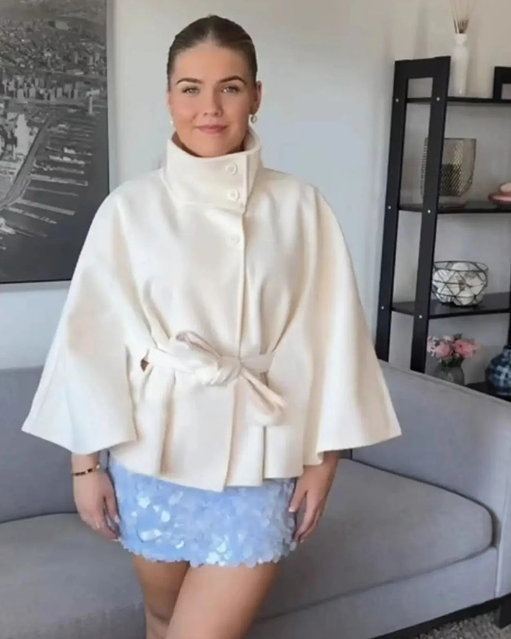 Belted Cape Jacket – Cream