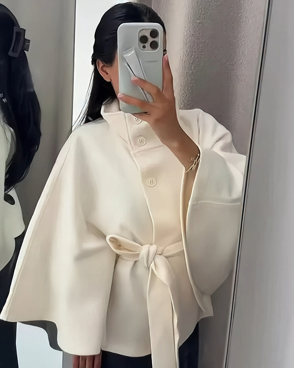 Belted Cape Jacket – Cream