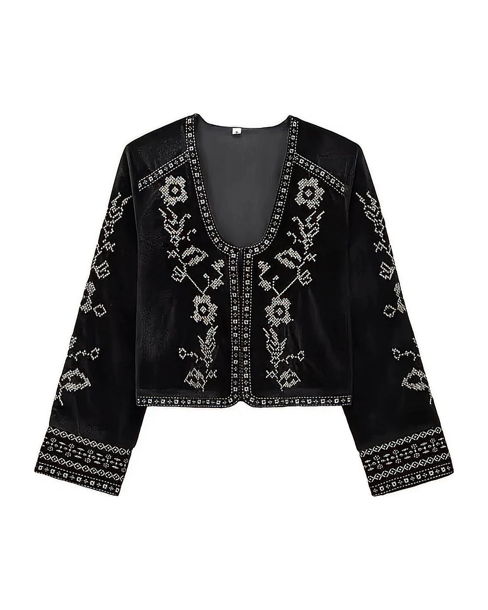 Embroidered Velvet Cropped Jacket – Black