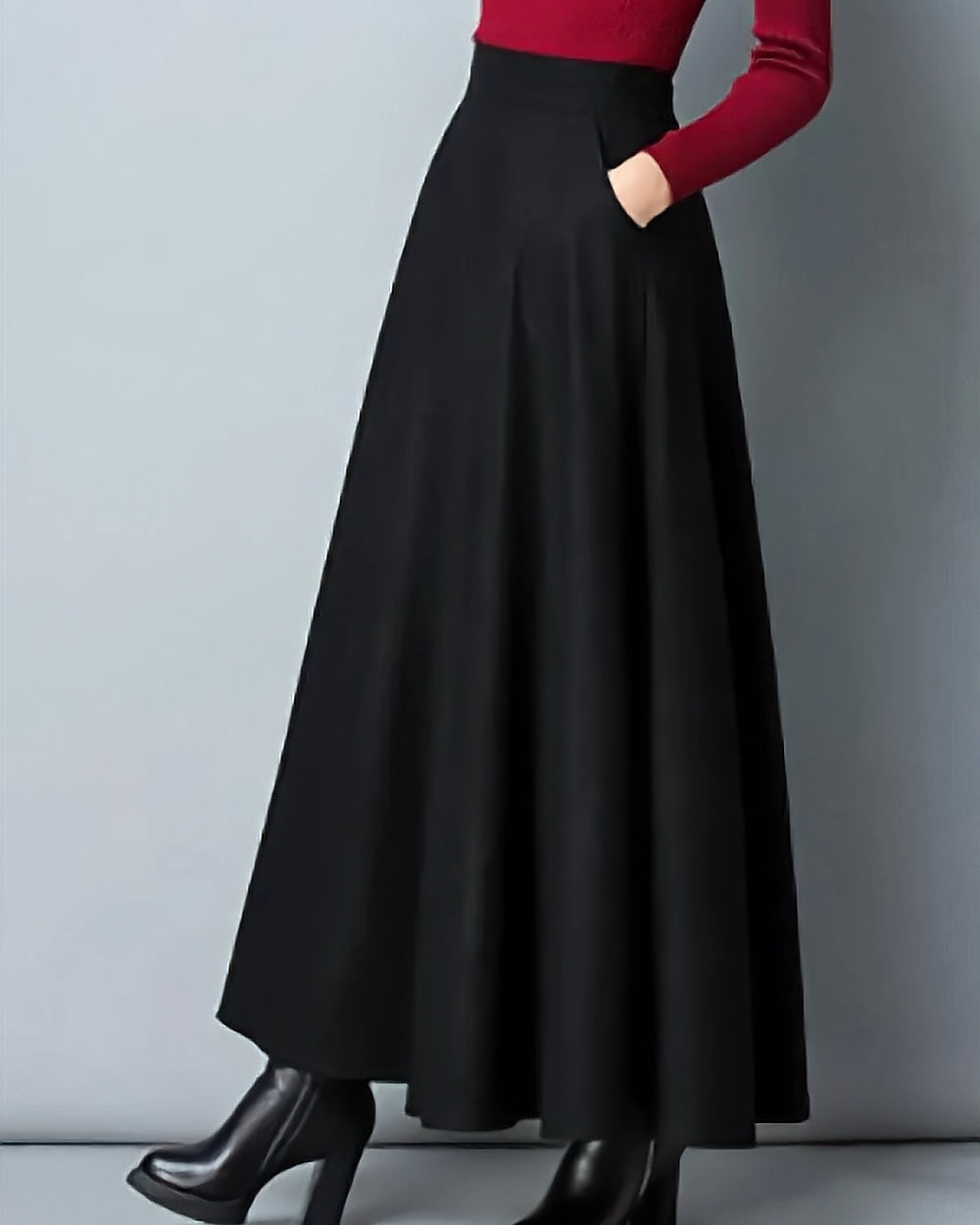 A-Line Wool-Blend Maxi Skirt – Black