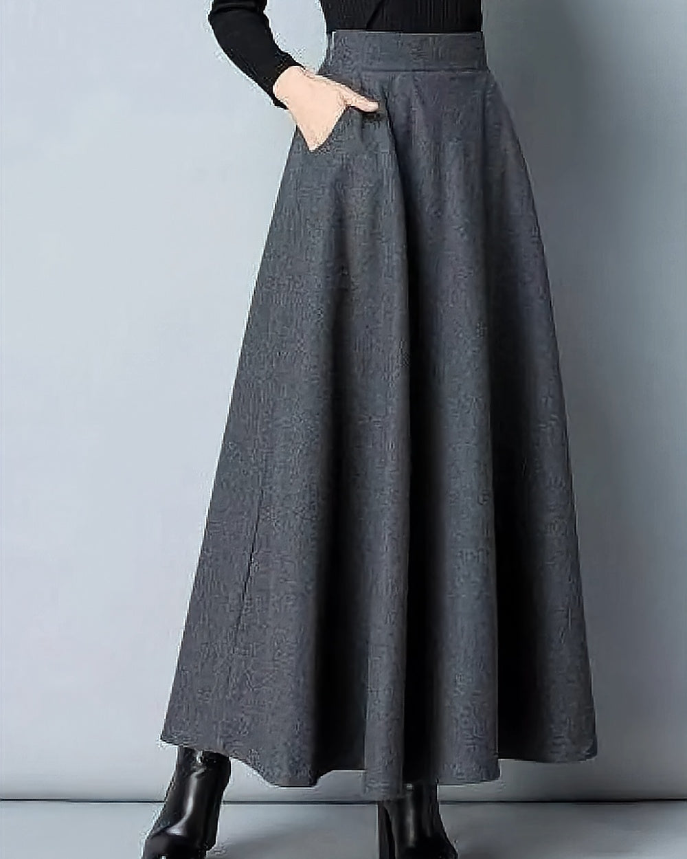 A-Line Wool-Blend Maxi Skirt – Charcoal