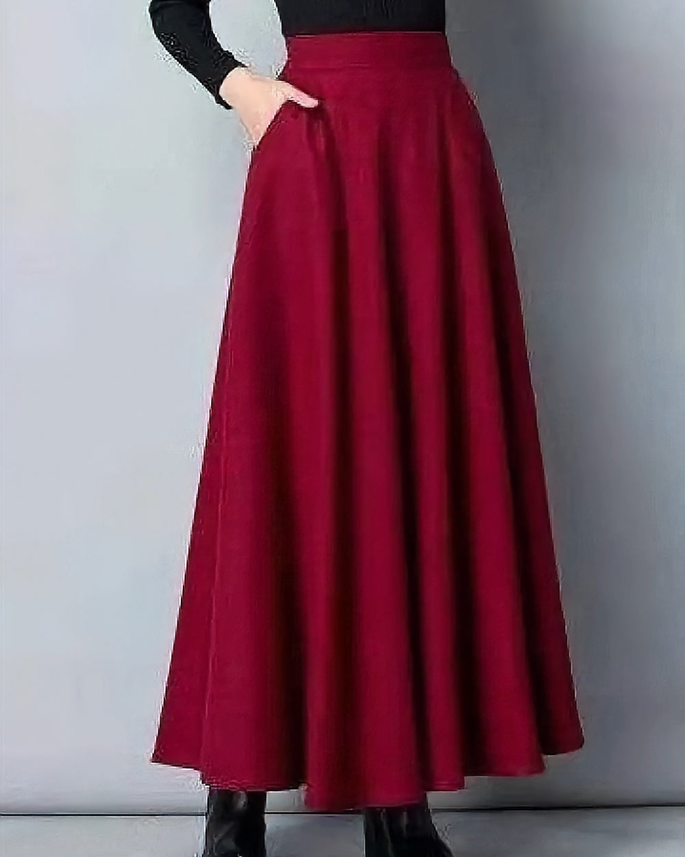 A-Line Wool-Blend Maxi Skirt – Red