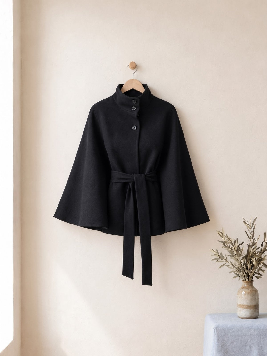 Belted Cape Jacket in Black