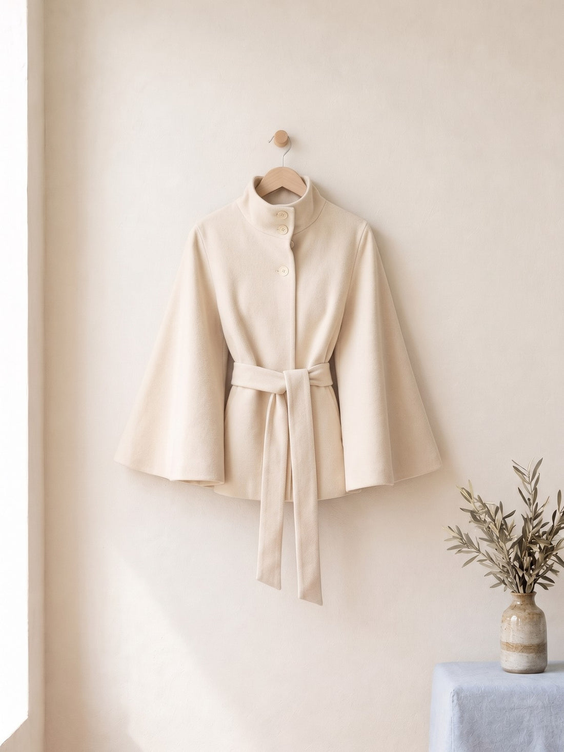 Belted Cape Jacket in Cream