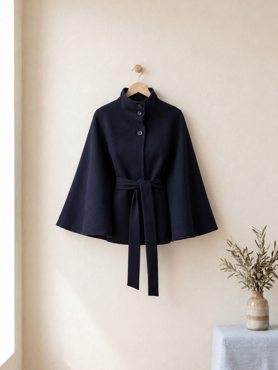 Belted Cape Jacket in Navy