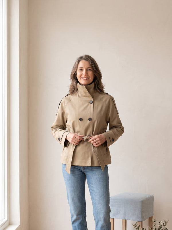 Belted Cropped Trench Jacket
