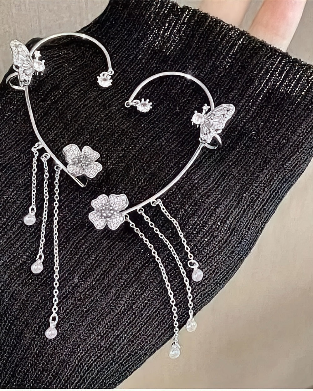 Butterfly Tassel Ear Cuff – Silver