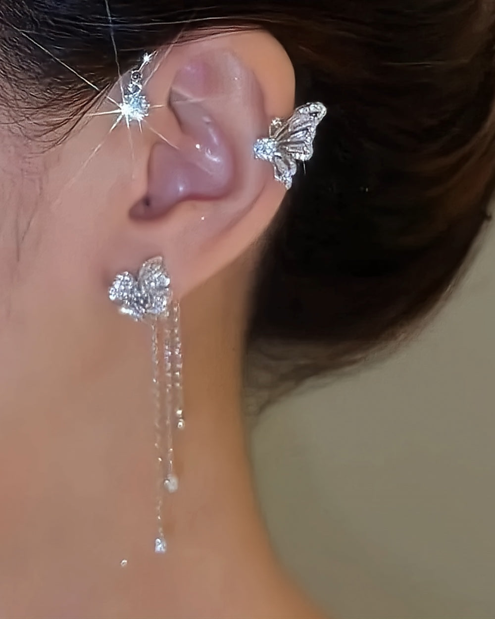 Butterfly Tassel Ear Cuff – Silver