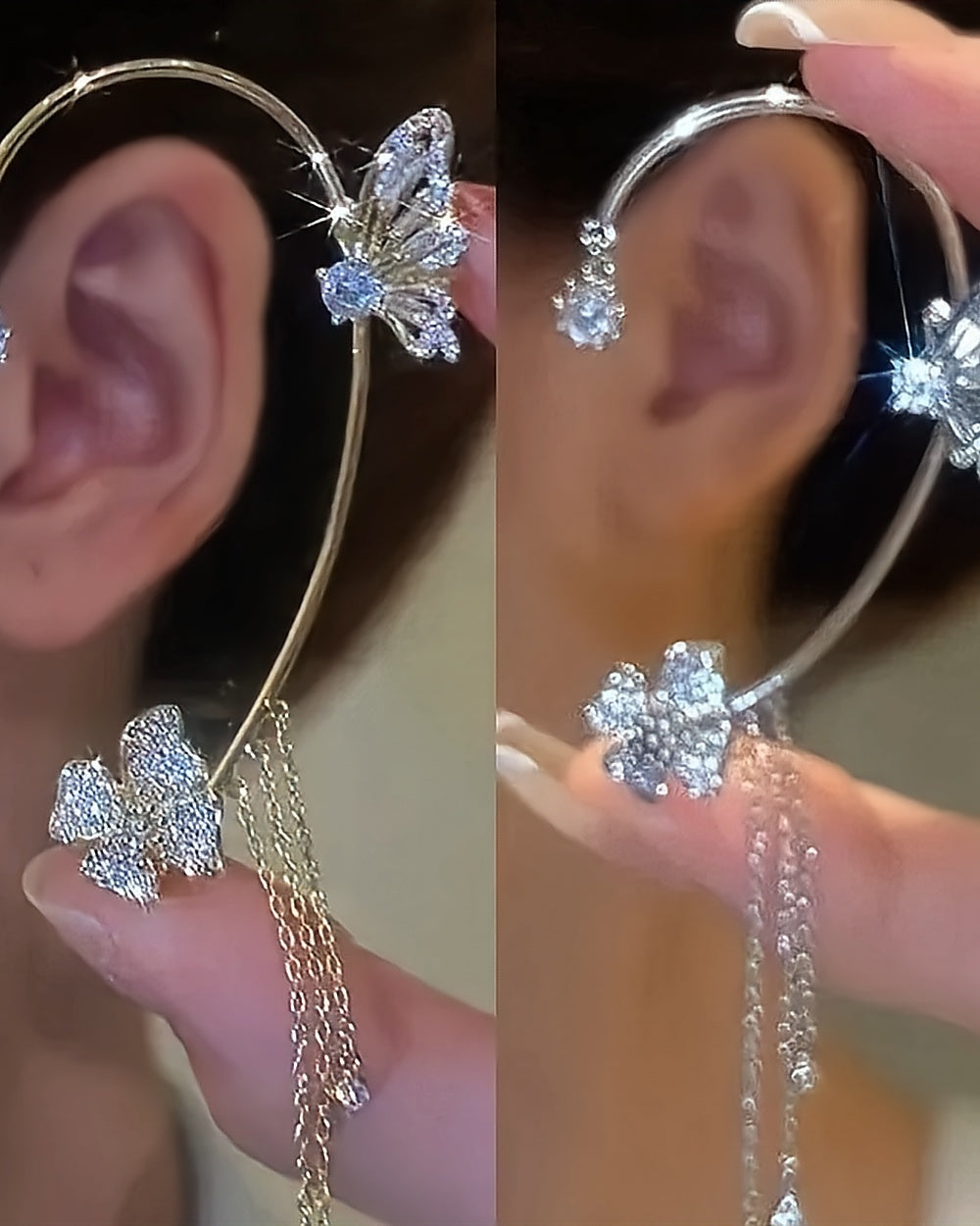 Butterfly Tassel Ear Cuff – Silver