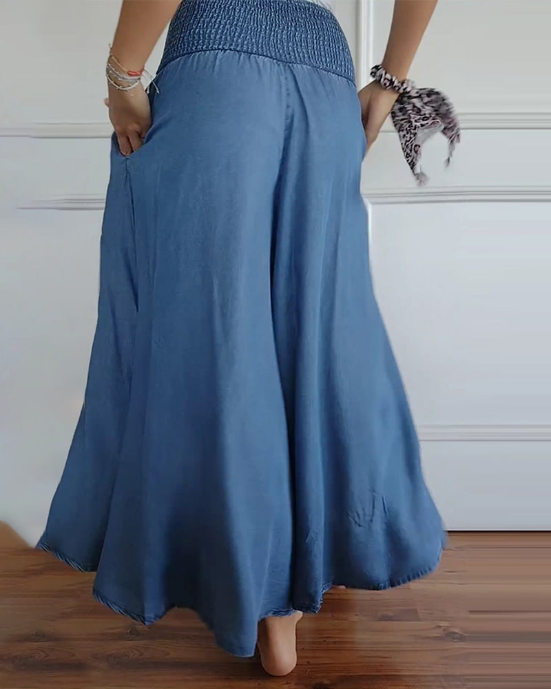 Smocked-Waist Palazzo Trousers