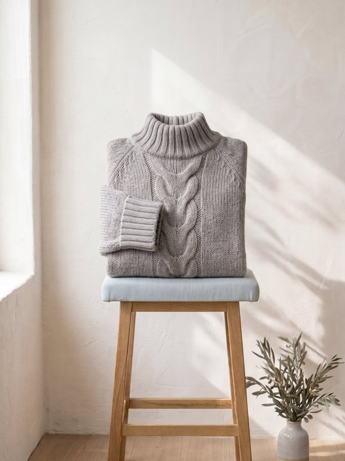 Cable-Knit Stand-Collar Jumper in Grey