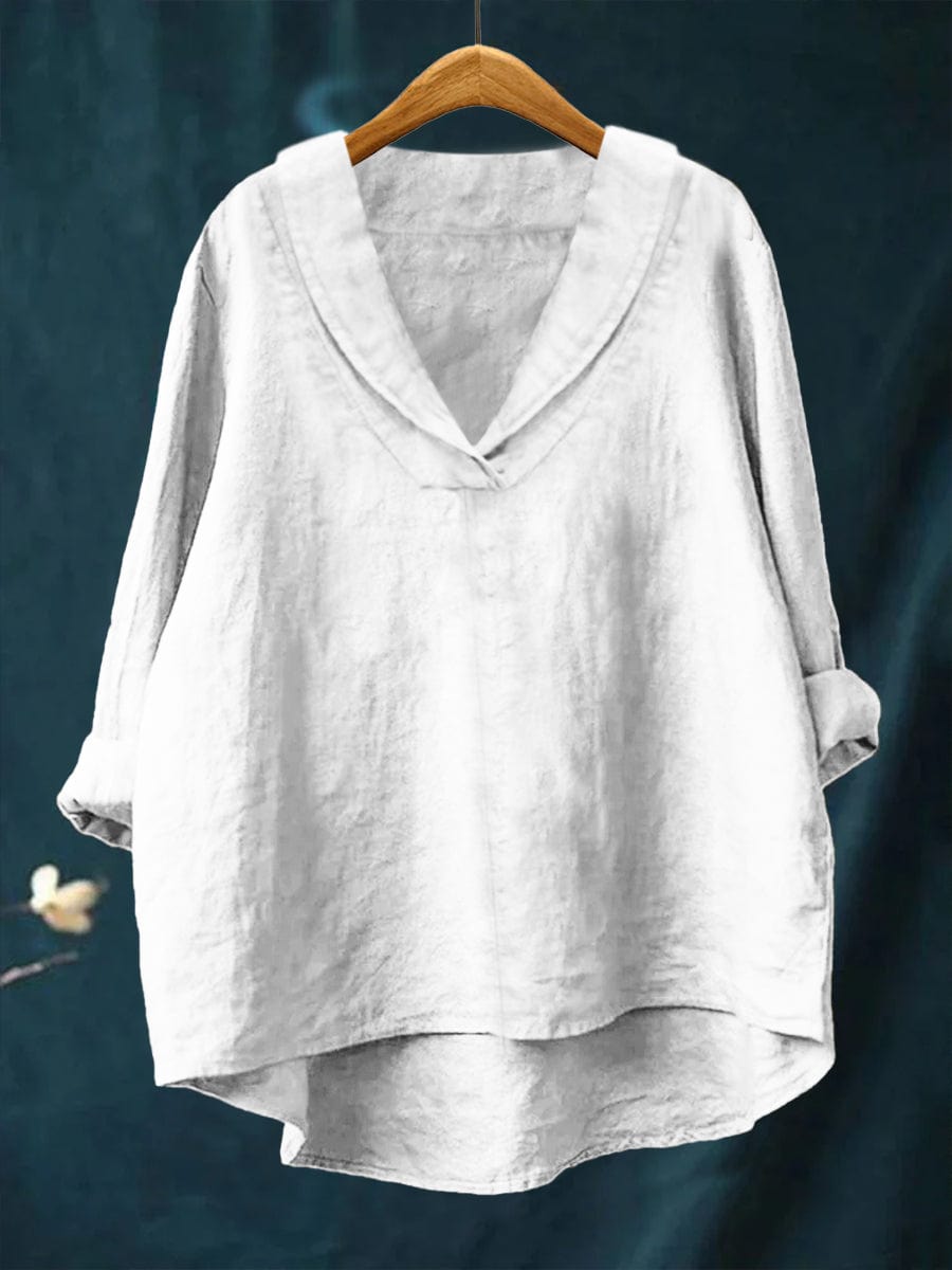 Relaxed V-Neck Linen-Look Top
