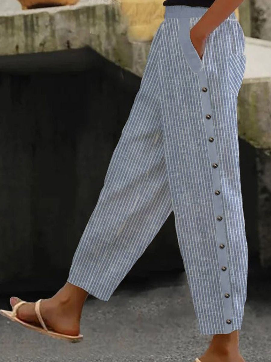 Striped Side-Button Trousers