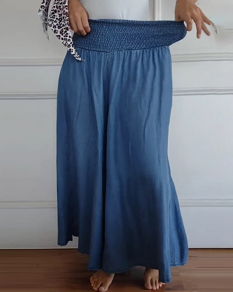 Smocked-Waist Palazzo Trousers