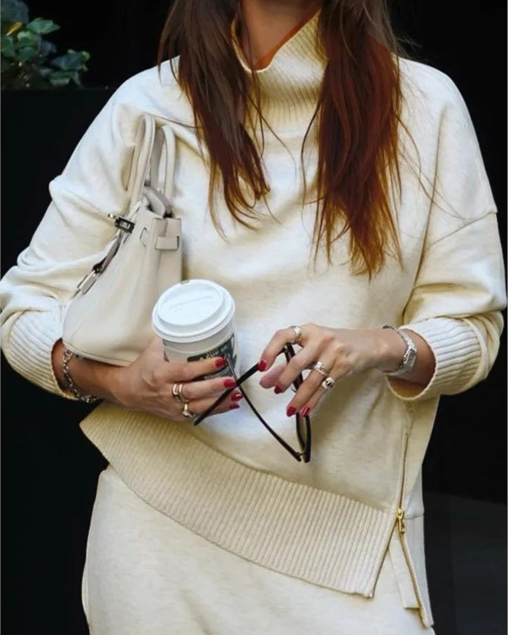 Roll-Neck Knit Co-ord Set – Cream
