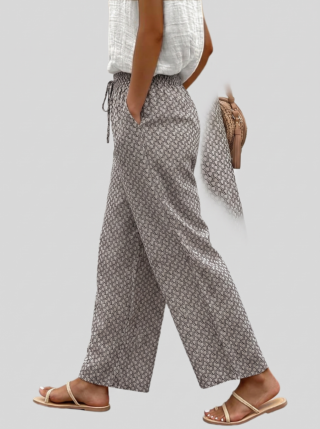 Printed Wide-Leg Cropped Trousers
