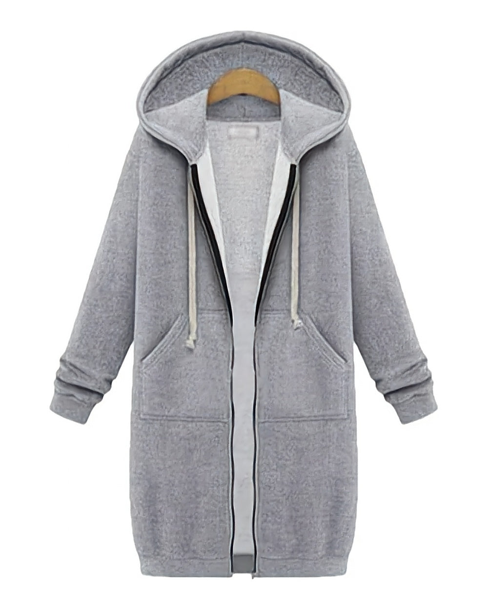 Longline Zip-Up Hoodie Coat – Grey