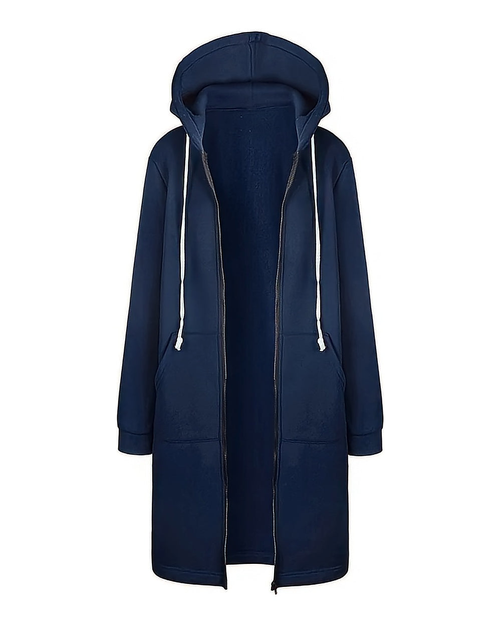 Longline Zip-Up Hoodie Coat – Navy